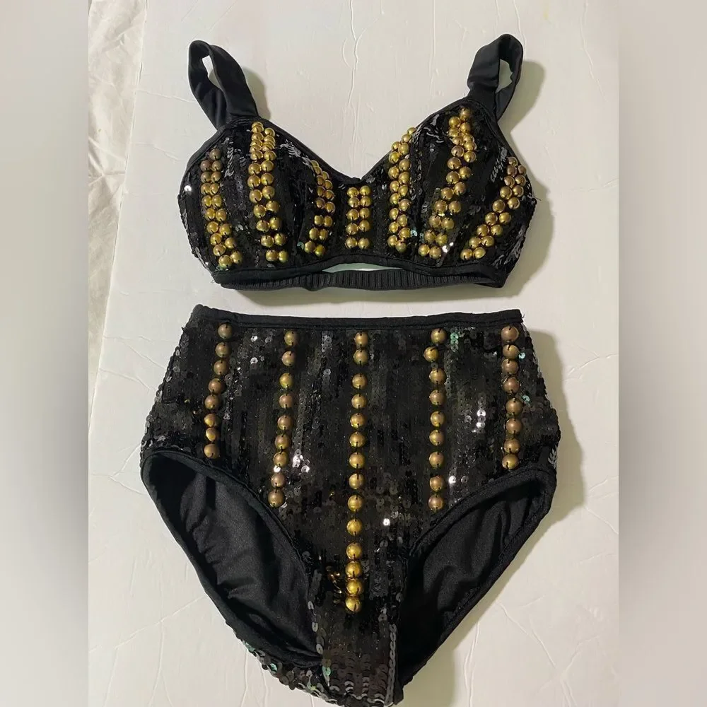 Glamour Dance solo dance costume mature sequin 5556 rocker goth 2 piece SA/MA